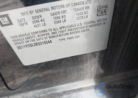 2014 Chevrolet Impala 1Ls from USA, damaged, VIN 2G11Y5SL3E9315544